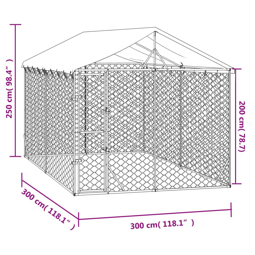 vidaXL Perrera de exterior con techo acero galvanizado plata 3x9x2,5 m, , large Imagen numero 7